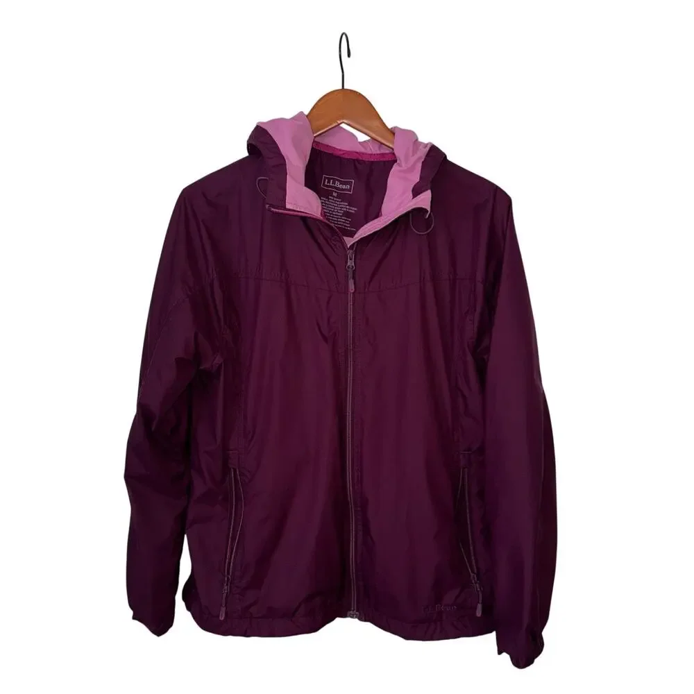 L.L. Bean Nylon Lightweight Hooded Jacket Mesh Lined Purple outdoors Women's M